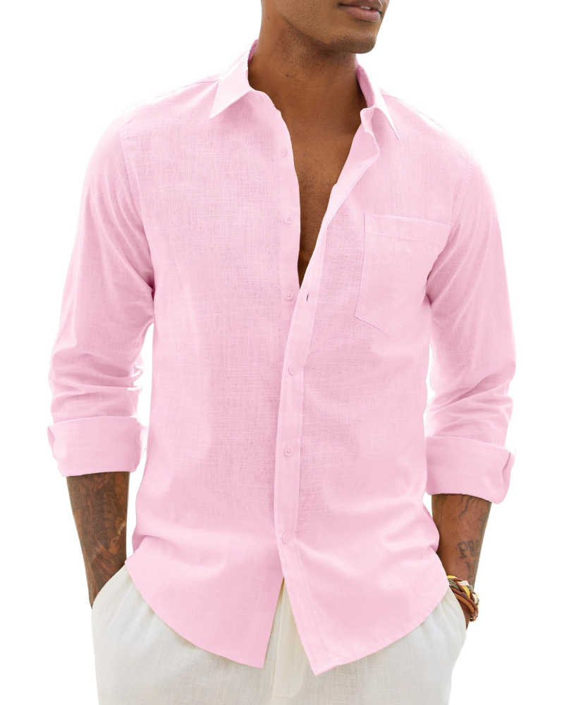 Hugo Shirt for Men – Cotton Linen Long-Sleeve Shirt, Light & Casual Chic Style