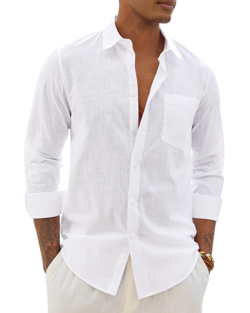 Hugo Shirt for Men – Cotton Linen Long-Sleeve Shirt, Light & Casual Chic Style