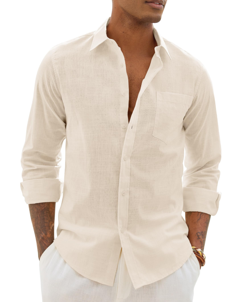 Hugo Shirt for Men – Cotton Linen Long-Sleeve Shirt, Light & Casual Chic Style