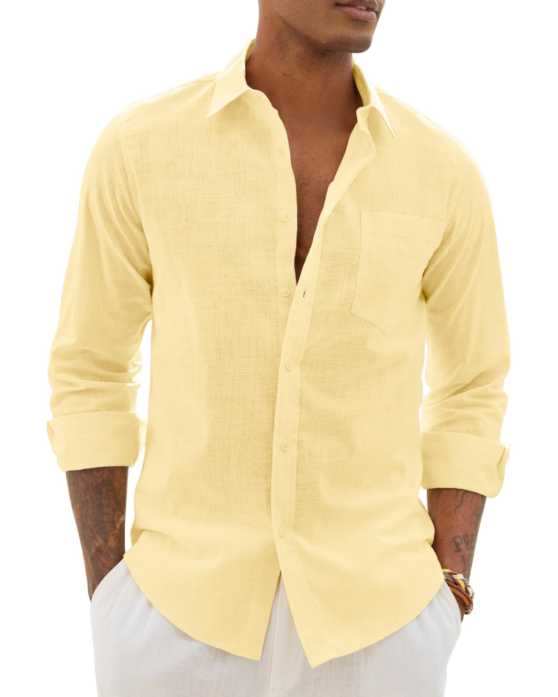 Hugo Shirt for Men – Cotton Linen Long-Sleeve Shirt, Light & Casual Chic Style