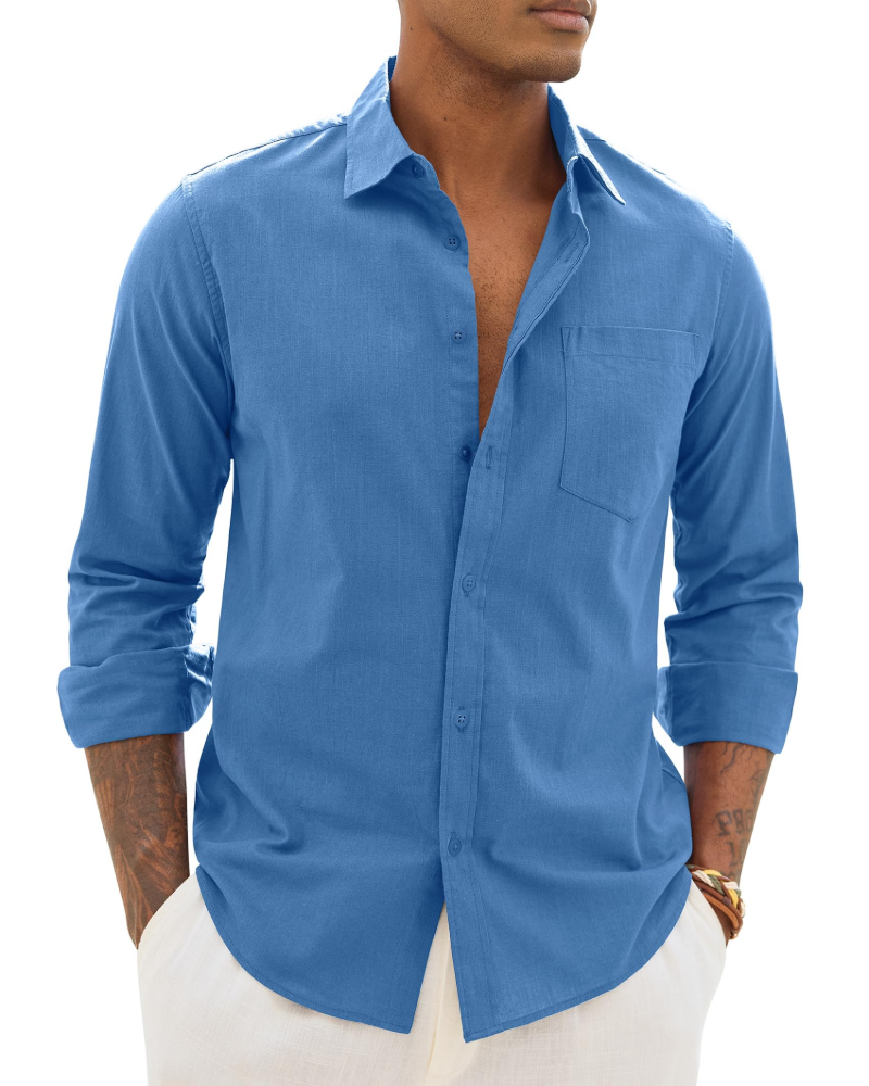 Hugo Shirt for Men – Cotton Linen Long-Sleeve Shirt, Light & Casual Chic Style