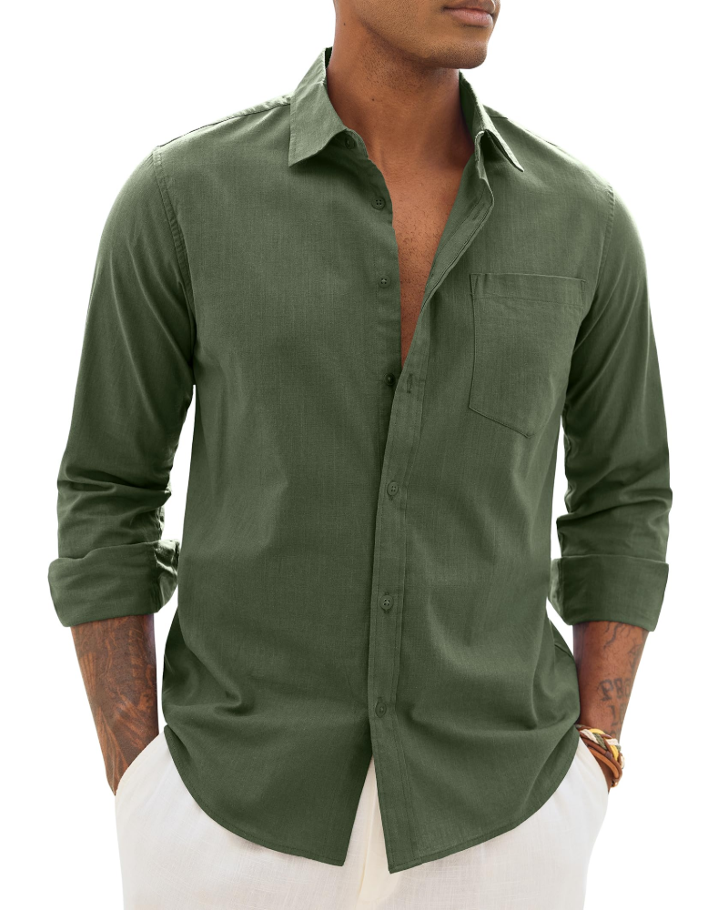 Hugo Shirt for Men – Cotton Linen Long-Sleeve Shirt, Light & Casual Chic Style