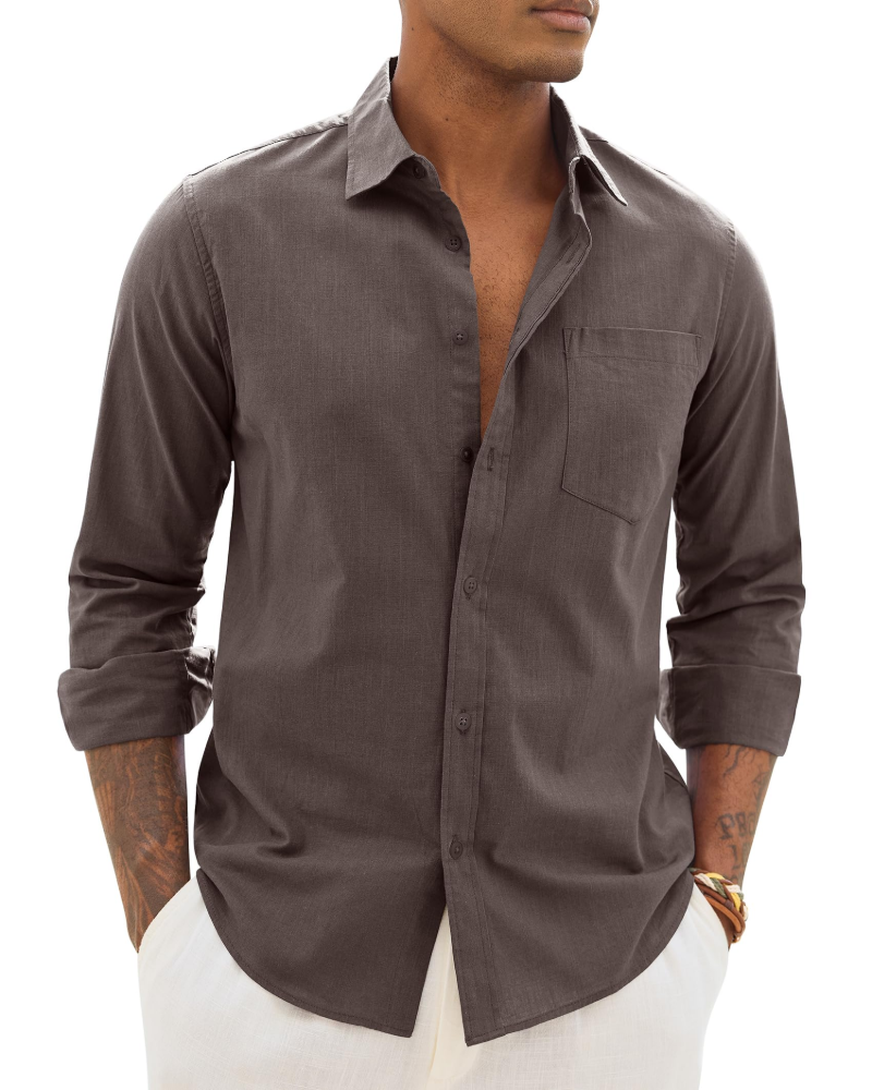Hugo Shirt for Men – Cotton Linen Long-Sleeve Shirt, Light & Casual Chic Style
