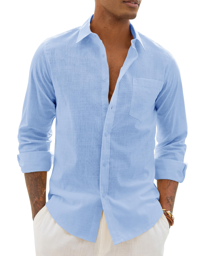 Hugo Shirt for Men – Cotton Linen Long-Sleeve Shirt, Light & Casual Chic Style