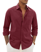 Hugo Shirt for Men – Cotton Linen Long-Sleeve Shirt, Light & Casual Chic Style