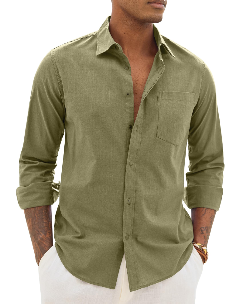 Hugo Shirt for Men – Cotton Linen Long-Sleeve Shirt, Light & Casual Chic Style