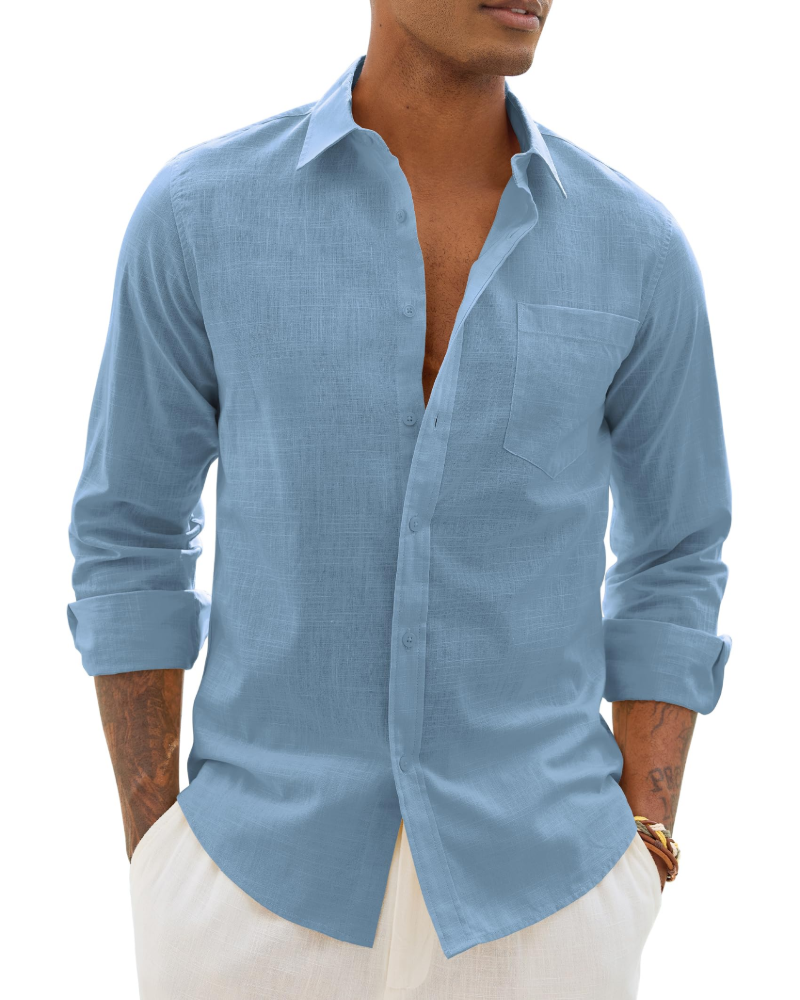 Hugo Shirt for Men – Cotton Linen Long-Sleeve Shirt, Light & Casual Chic Style