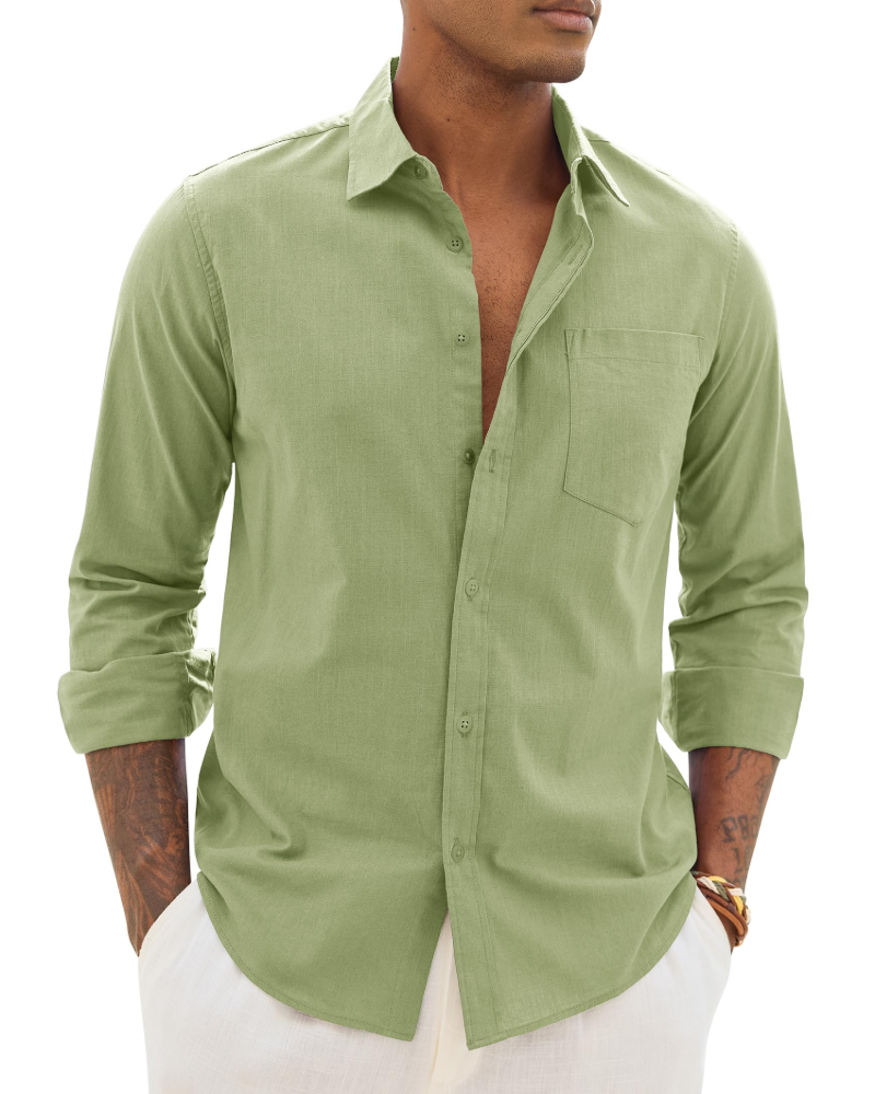 Hugo Shirt for Men – Cotton Linen Long-Sleeve Shirt, Light & Casual Chic Style
