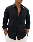Hugo Shirt for Men – Cotton Linen Long-Sleeve Shirt, Light & Casual Chic Style