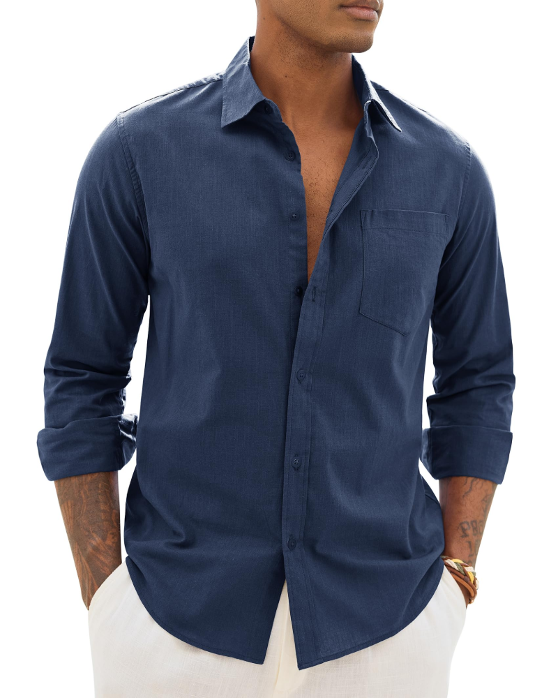 Hugo Shirt for Men – Cotton Linen Long-Sleeve Shirt, Light & Casual Chic Style