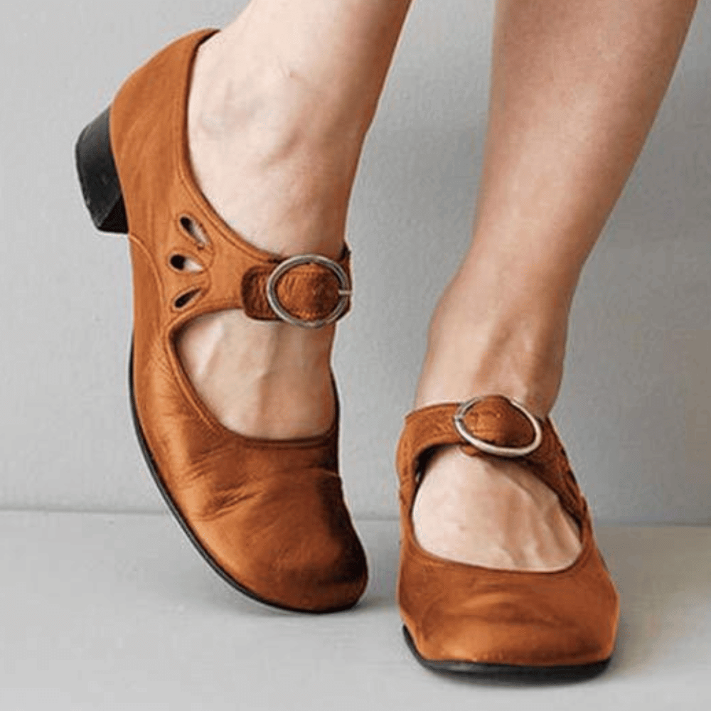 Raianne Shoes for Women – Genuine Leather, Round Toe, Low Block Heel, Buckle Strap – Vintage Style for Every Occasion