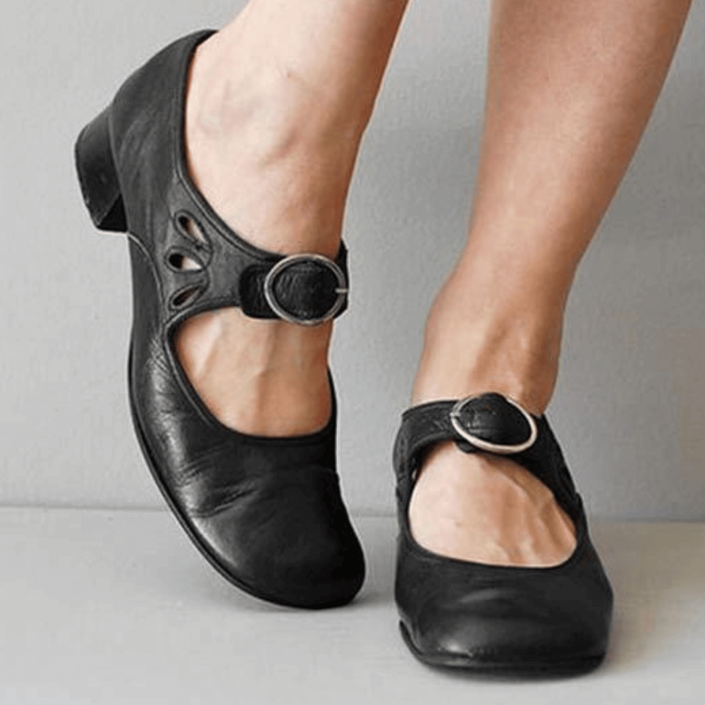Raianne Shoes for Women – Genuine Leather, Round Toe, Low Block Heel, Buckle Strap – Vintage Style for Every Occasion