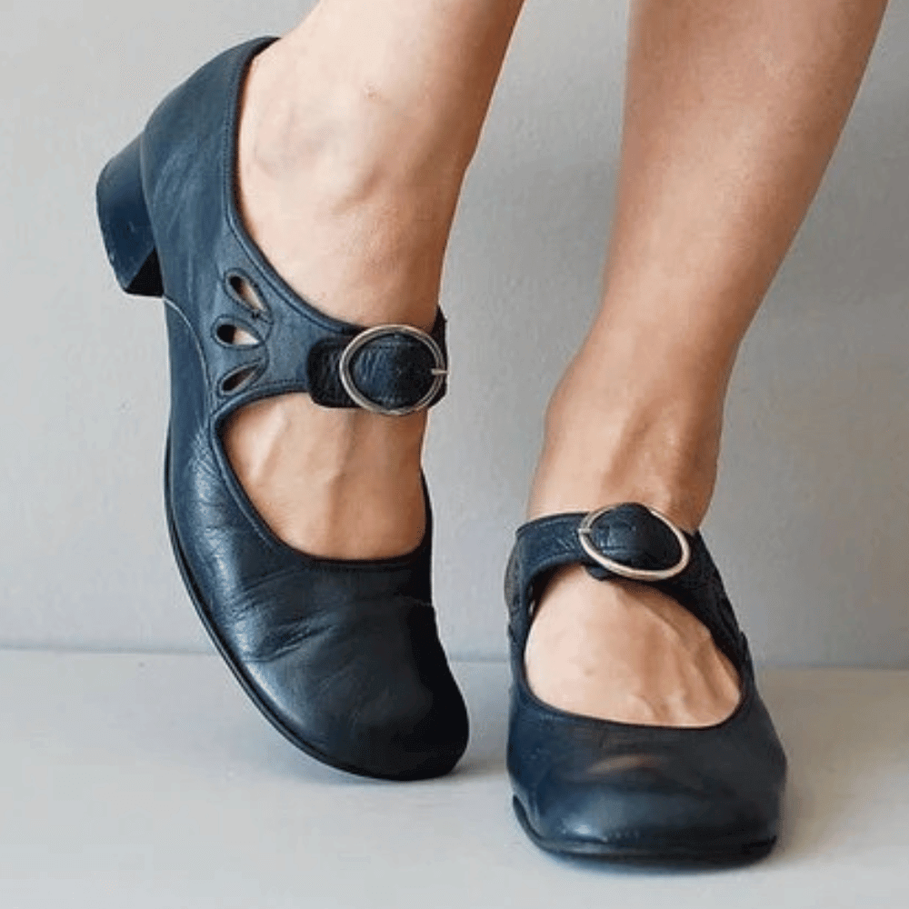 Raianne Shoes for Women – Genuine Leather, Round Toe, Low Block Heel, Buckle Strap – Vintage Style for Every Occasion
