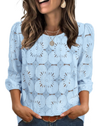 Nolia Blouse for Women – Eyelet Top with Voluminous 3/4 Sleeves, Elegant Casual Chic Style