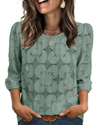 Nolia Blouse for Women – Eyelet Top with Voluminous 3/4 Sleeves, Elegant Casual Chic Style