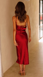 Noemie Midi Dress for Women – Fitted Dress with Back Laces & Elegant Flared Skirt