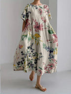 Sareno Midi Dress for Women – Light Floral Dress with Round Neck & Comfortable Cut