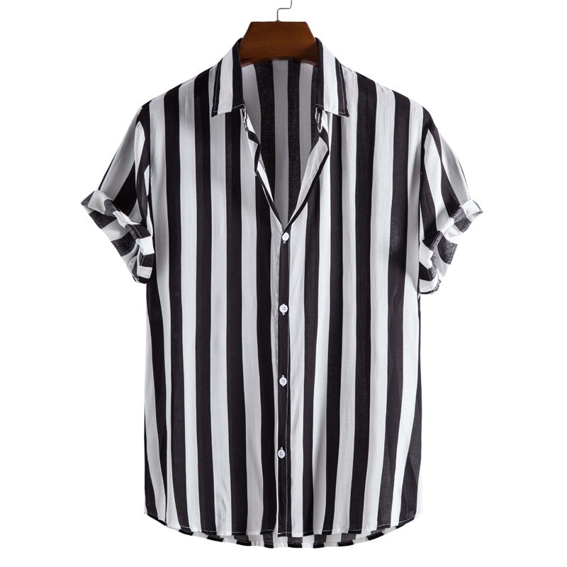 Liam Shirt for Men – Elegant Short Vertical Stripe Shirt, Light for Chic Summer