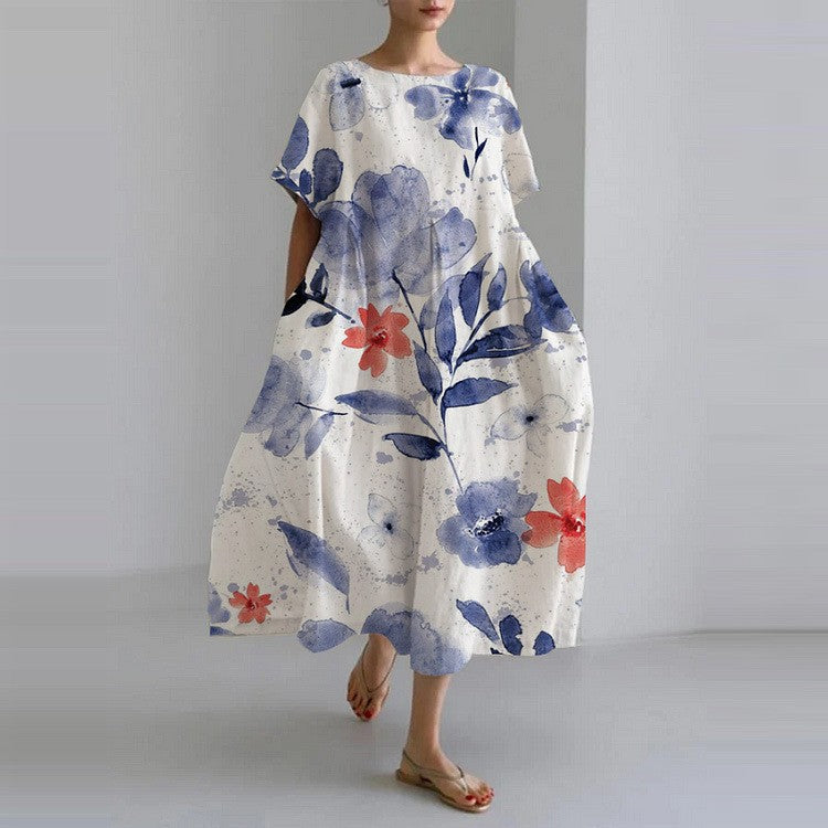 Sareno Midi Dress for Women – Light Floral Dress with Round Neck & Comfortable Cut