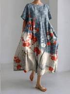 Sareno Midi Dress for Women – Light Floral Dress with Round Neck & Comfortable Cut