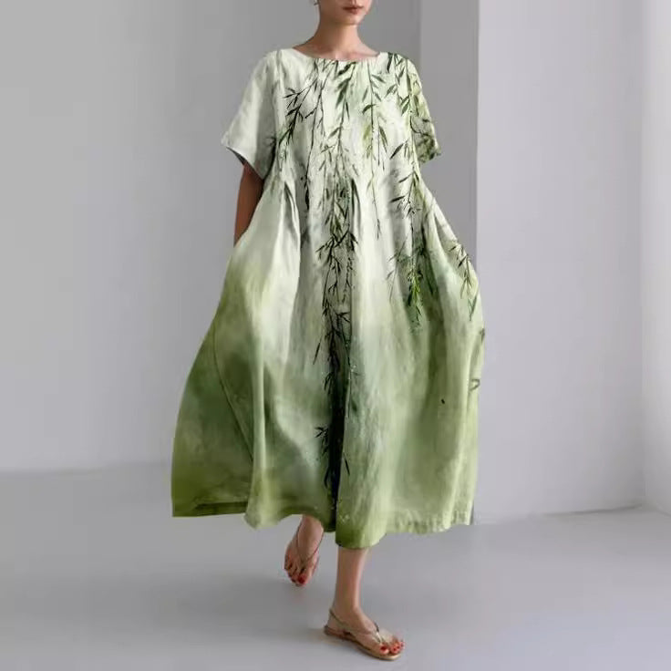 Sareno Midi Dress for Women – Light Floral Dress with Round Neck & Comfortable Cut