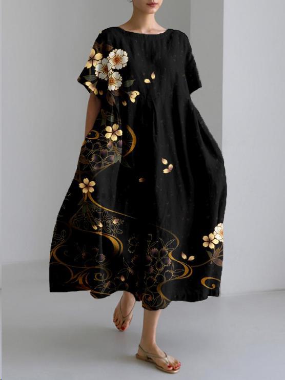 Sareno Midi Dress for Women – Light Floral Dress with Round Neck & Comfortable Cut