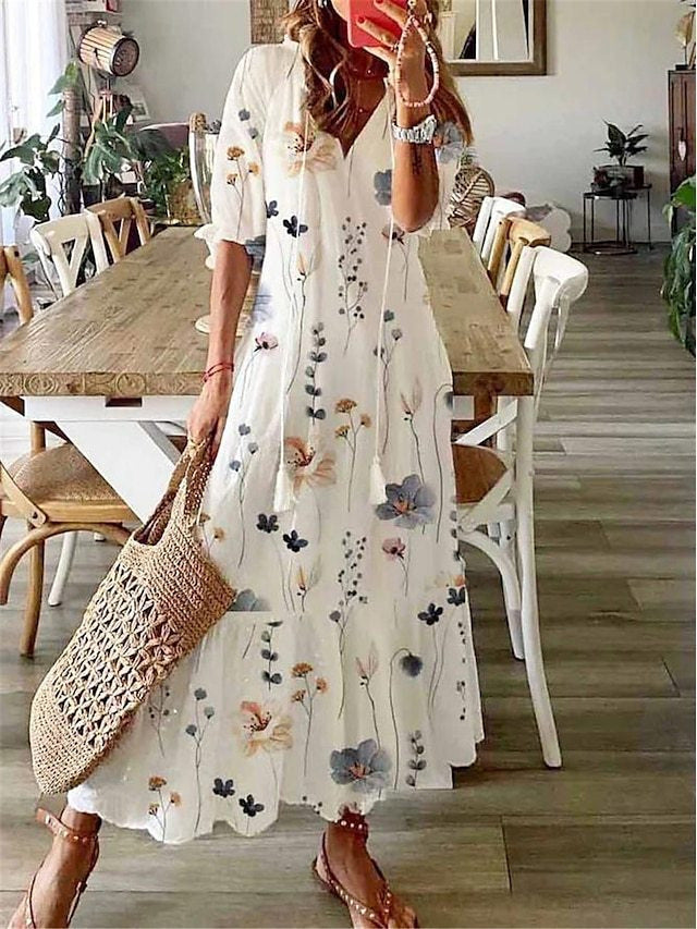 Amelia Long Dress for Women – Elegant Vintage Dress with Flowy Cut & Refined Detail