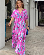 Oaklynn Kaftan Dress for Women – Light Maxi Kaftan Dress with Multicolor Print & Summer Look