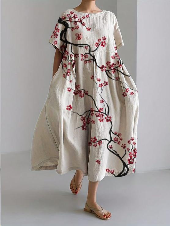 Sareno Midi Dress for Women – Light Floral Dress with Round Neck & Comfortable Cut