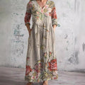 Willa Long Dress for Women – Elegant Floral Dress with V-Neck & 3/4 Sleeves