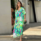 Oaklynn Kaftan Dress for Women – Light Maxi Kaftan Dress with Multicolor Print & Summer Look