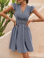 Ailani Dress for Women – Elegant Striped Dress with Flutter Sleeves & Feminine Summer Cut