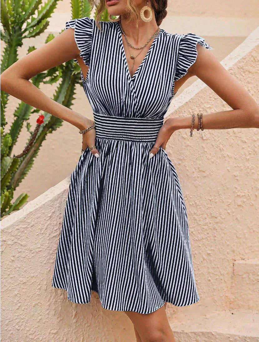 Ailani Dress for Women – Elegant Striped Dress with Flutter Sleeves & Feminine Summer Cut