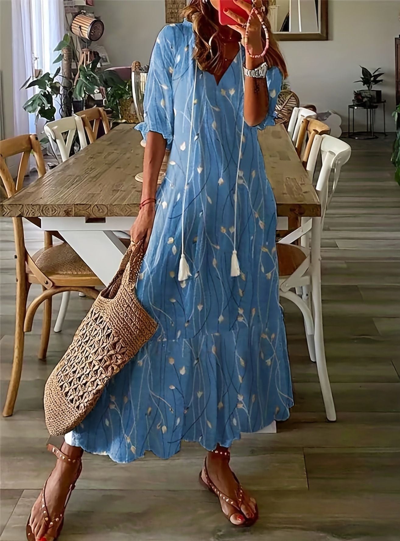 Amelia Long Dress for Women – Elegant Vintage Dress with Flowy Cut & Refined Detail