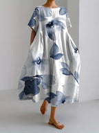 Sareno Midi Dress for Women – Light Floral Dress with Round Neck & Comfortable Cut