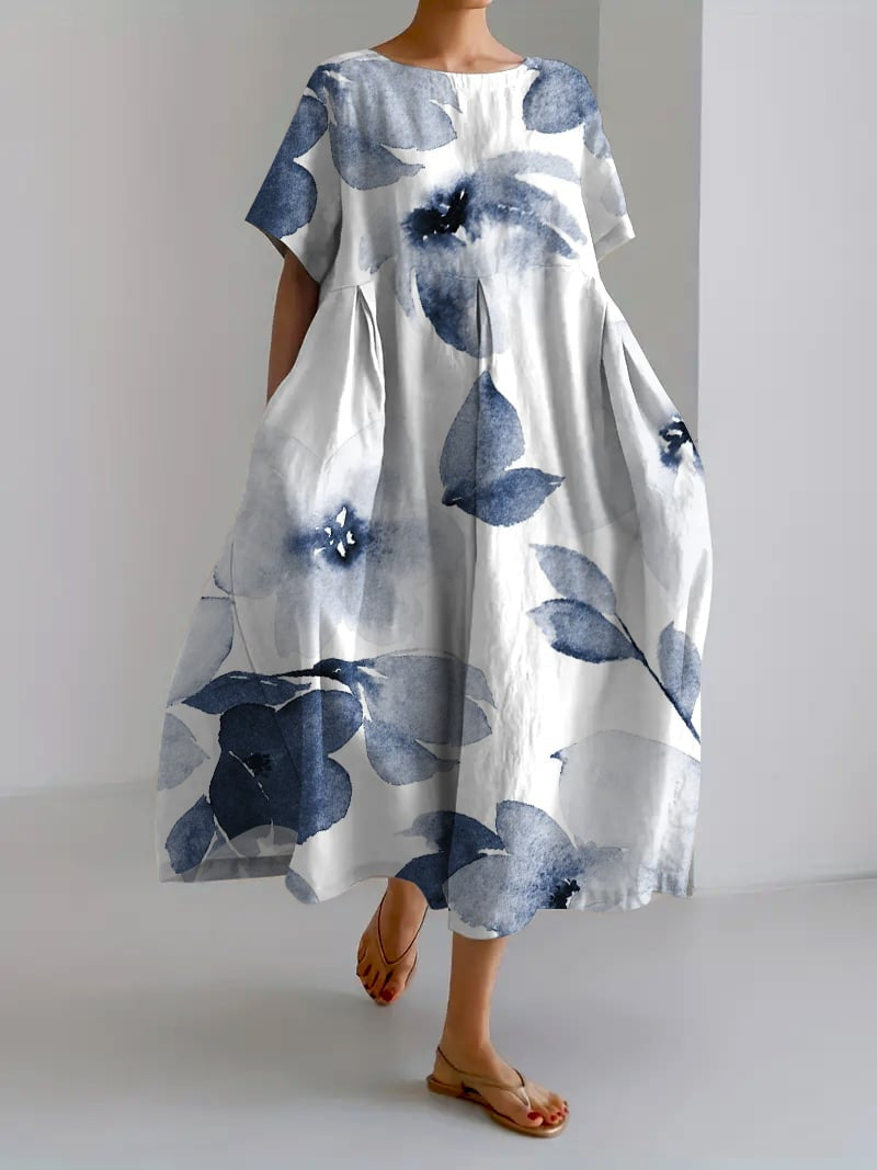 Sareno Midi Dress for Women – Light Floral Dress with Round Neck & Comfortable Cut