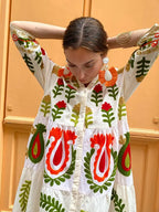 Celia Maxi Dress for Women – Long Cotton Dress with Boho Embroidery & Colorful Details