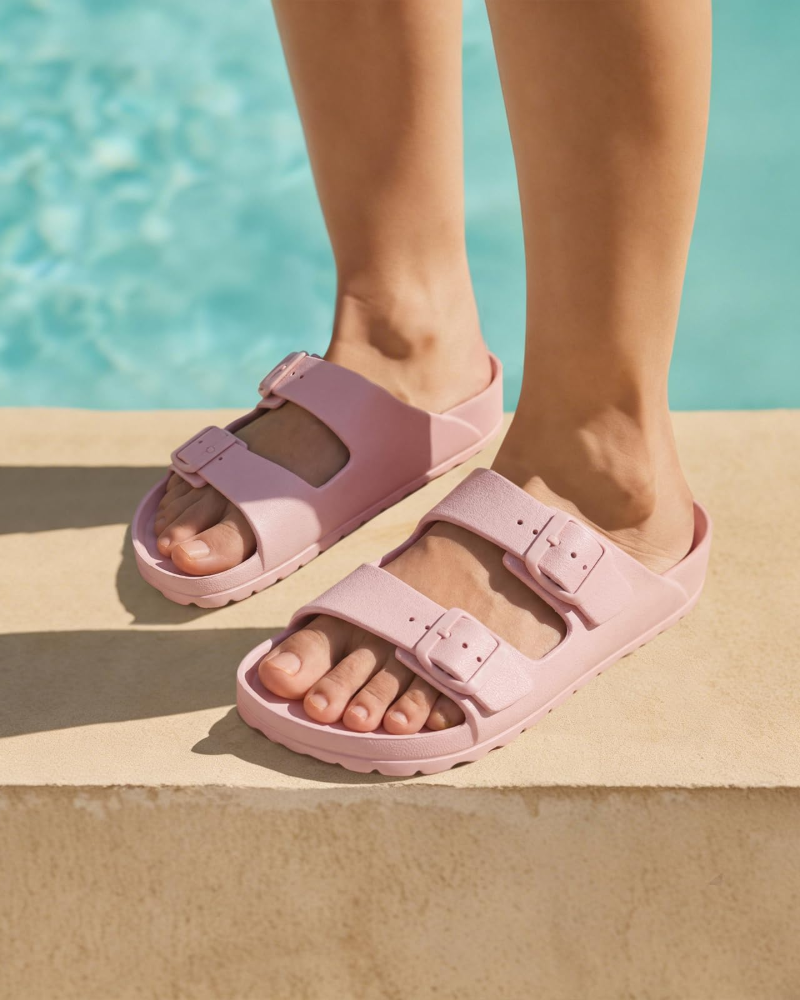 Olyra Sandals for Women – EVA Comfort Slides with Double Adjustable Buckle & Arch Support