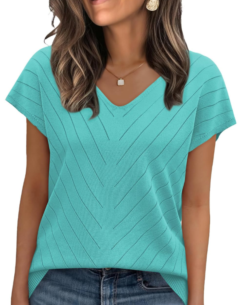 Orina Top for Women – Light Short-Sleeve V-Neck Sweater, Chic & Business Casual Style