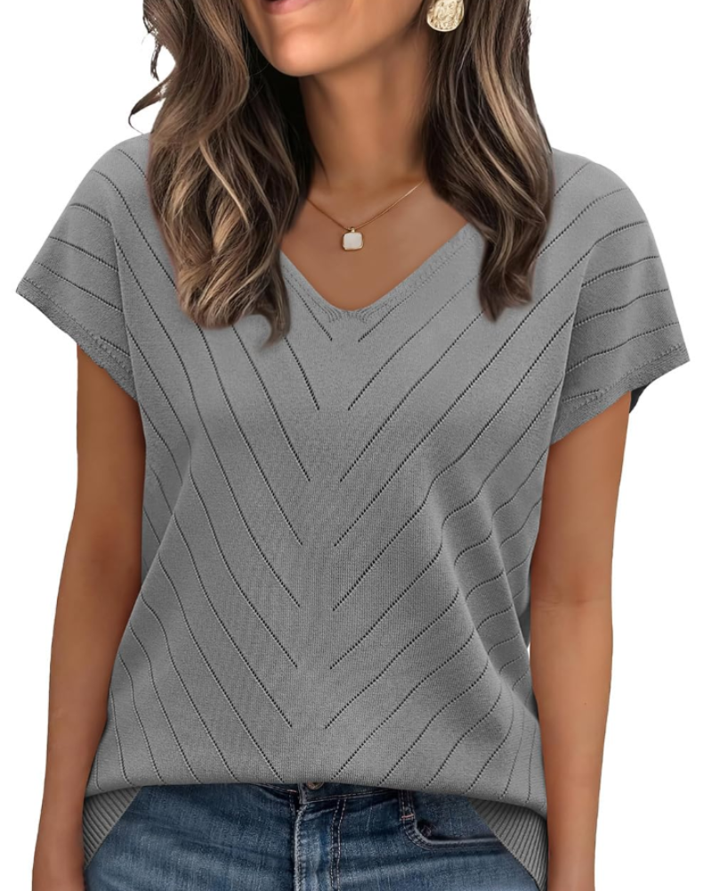 Orina Top for Women – Light Short-Sleeve V-Neck Sweater, Chic & Business Casual Style