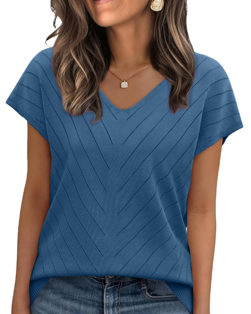 Orina Top for Women – Light Short-Sleeve V-Neck Sweater, Chic & Business Casual Style