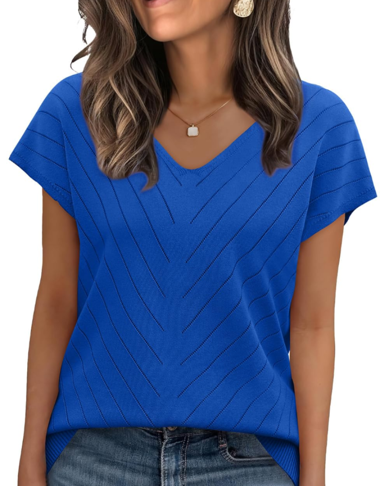 Orina Top for Women – Light Short-Sleeve V-Neck Sweater, Chic & Business Casual Style