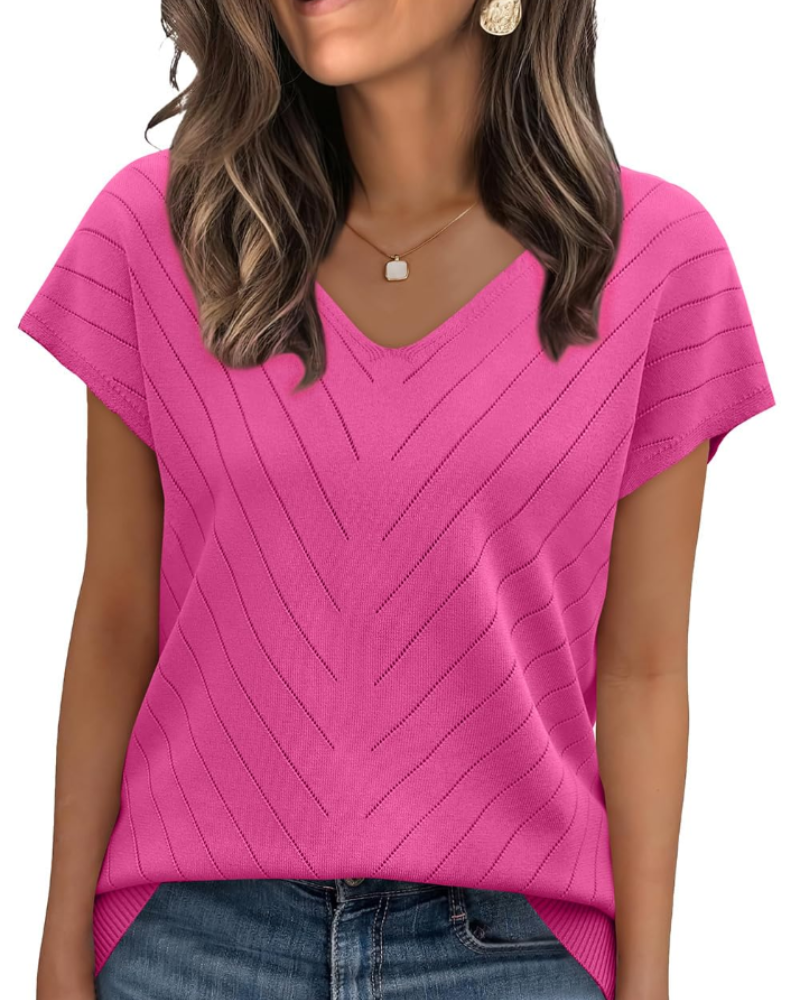 Orina Top for Women – Light Short-Sleeve V-Neck Sweater, Chic & Business Casual Style