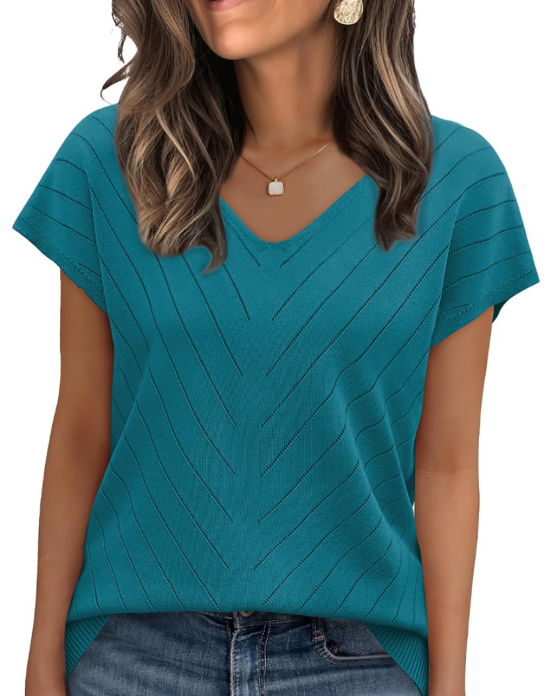 Orina Top for Women – Light Short-Sleeve V-Neck Sweater, Chic & Business Casual Style