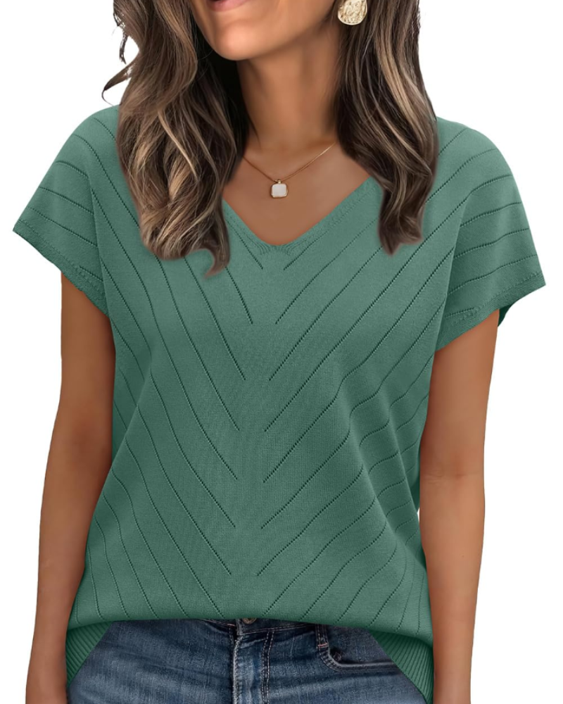 Orina Top for Women – Light Short-Sleeve V-Neck Sweater, Chic & Business Casual Style