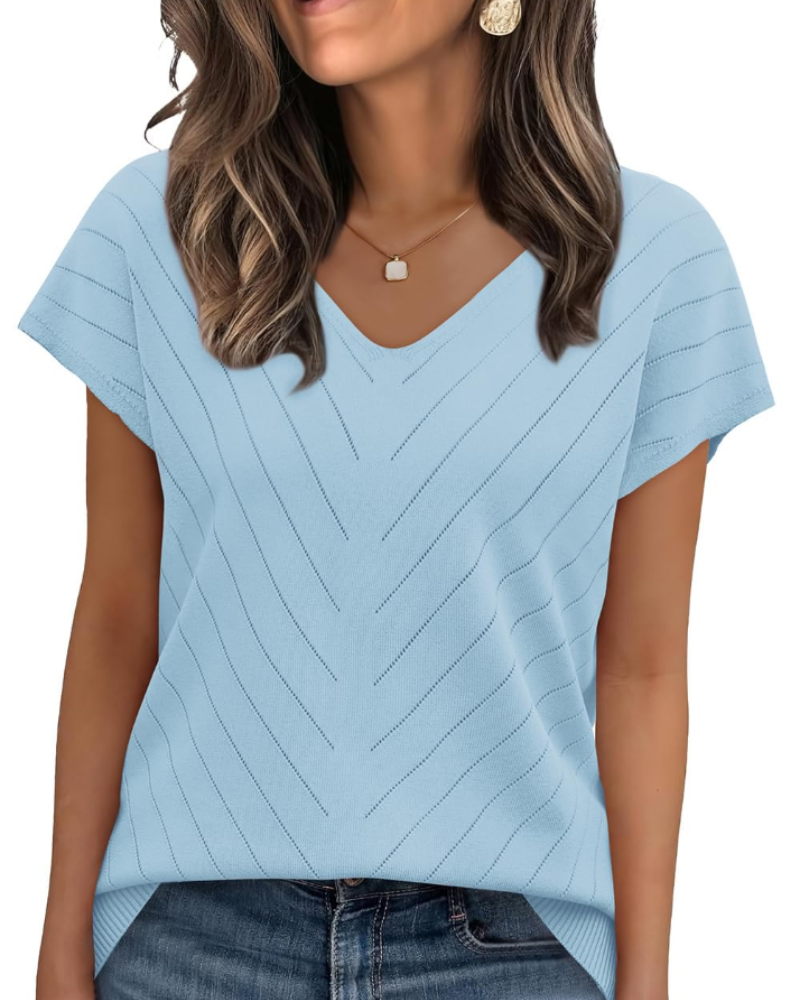 Orina Top for Women – Light Short-Sleeve V-Neck Sweater, Chic & Business Casual Style