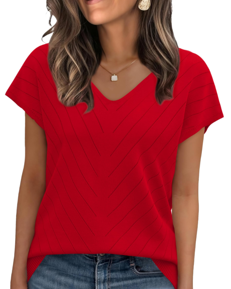 Orina Top for Women – Light Short-Sleeve V-Neck Sweater, Chic & Business Casual Style