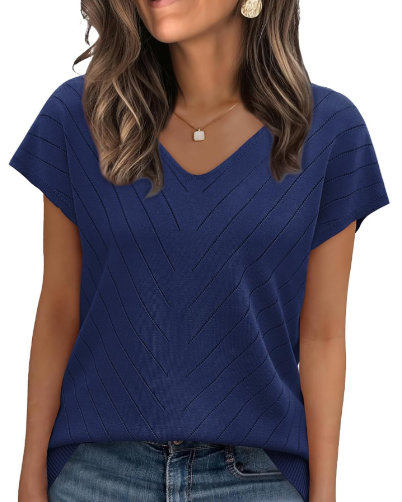 Orina Top for Women – Light Short-Sleeve V-Neck Sweater, Chic & Business Casual Style