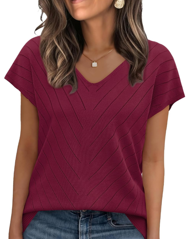 Orina Top for Women – Light Short-Sleeve V-Neck Sweater, Chic & Business Casual Style
