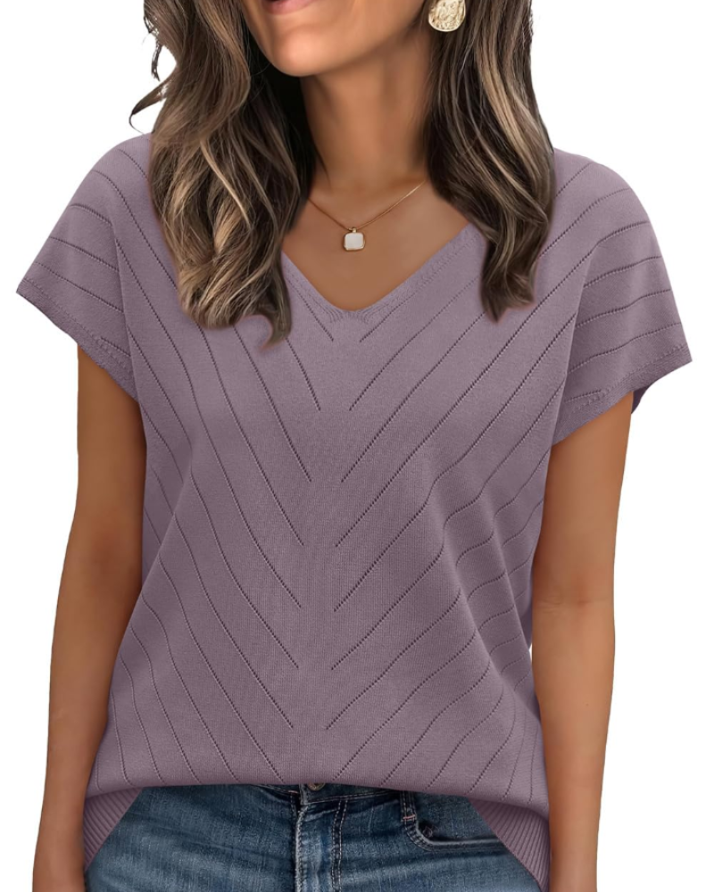 Orina Top for Women – Light Short-Sleeve V-Neck Sweater, Chic & Business Casual Style